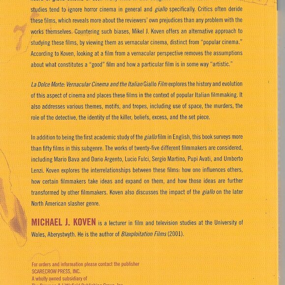 La Dolce Morte Vernacular Cinema & Italian Giallo Film Mikel J Koven Inscribed - Picture 3 of 3